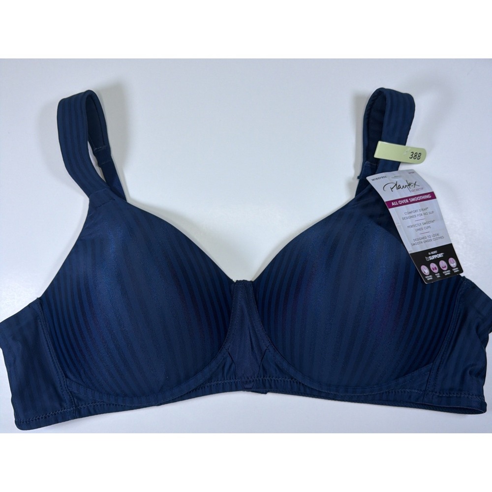 Playtex Secrets Perfectly Smooth Wireless Bra Women's 38B US4707 Blue Stripe NWT